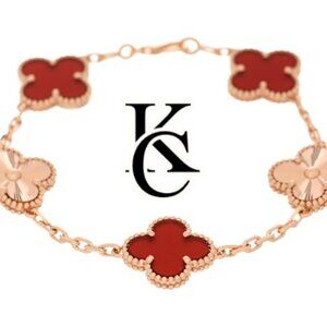 Van Cleef & Arpels 18K Rose Gold Carnelian 5 Motifs Guilloche Vintage Alhambra B